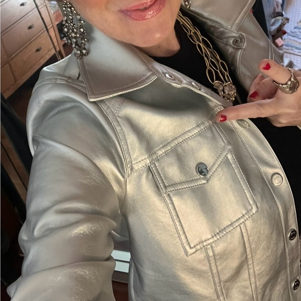 Kenneth Cole Silver Faux-Leather Jacket